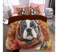 Ropa De Cama 260 X 240 Cm 3 Piezas - Lindo Bulldog Francés Arte Acuarela, Funda Nórdica Microfibra 260 X 240 Cm para Matrimonio con 2 Fundas De Almohada con Cremallera 50X75 Cm, Rojo Anaranjado