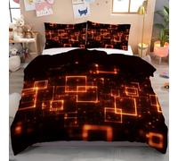 Ropa De Cama 3D Bloques De Mármol Rojo Anaranjado Geometría De Ciencia Ficción,Reversible Funda De Edredón De Microfibra De Poliéster Fundas De Cremallera Oculta Y Funda De Almohada,220X240Cm