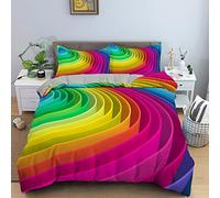 Ropa de Cama 3D Efecto Trampa Remolino Ilusión de Vórtice Funda Nórdica con Estampado de Arte Abstracto Cuadros Verde Gris Azul Morado Naranja Juego de Cama (Color 1, 180_x_210_cm Cama 90 cm)