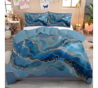Ropa De Cama 3D Líneas De Mármol Oro Azul Pintura Al Óleo Abstracta,Reversible Funda De Edredón De Microfibra De Poliéster Fundas De Cremallera Oculta Y Funda De Almohada,135X200Cm