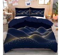 Ropa De Cama 3D Montañas De Olas Azul Resumen De Ciencia Ficción,Reversible Funda De Edredón De Microfibra De Poliéster Fundas De Cremallera Oculta Y Funda De Almohada,220X260Cm