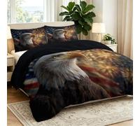 Ropa de cama americana vintage de 180 x 200 cm, suave microfibra, juego de funda nórdica con cremallera, diseño de banderas de águila, fuegos artificiales, reversible, para todas las estaciones, color