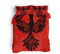 Ropa de Cama antialérgica 150x200cm Tótem del Cuervo Rojo Ropa de Cama de Colores Capa Reversible de Microfibra con diseño Doble y Cremallera Oculta, Uso fácil