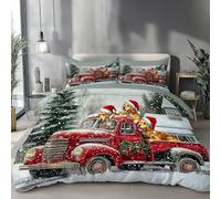 Ropa De Cama Camión Antiguo 3 Piezas, Multicolor, 1 Funda Nórdica 260 X 240 Cm Y 1 Funda Almohada 50X75 Cm, Suave Y Cómodo Microfibra Poliéster Juegos De Cama, Golden Retriever con Gorro Papá Noel