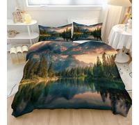Ropa de Cama de 135 x 200 cm, Suaves Microfibra Funda Nórdica con Naturaleza Bosque Montañas Lagos Estampada - Juego de Funda nórdica de Vistoso para niños y niñas