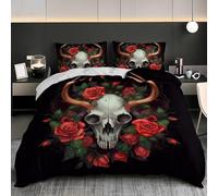 Ropa de Cama de 150x220 cm Cama 90cm, Rosa RomáNtica con Cabeza De Ciervo Funda Nórdica Microfibra Suave y Confortable Hipoalergénico, Negro 3 Piezas 2 Fundas de Almohada para Niños y Niñas