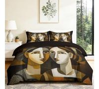 Ropa de cama de 200 x 200 cm, 3 piezas, diseño geométrico de pintura al óleo, reversible, de microfibra lavada, con 2 fundas de almohada de 80 x 80 cm, con cremallera, color negro retrato abstracto