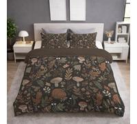 Ropa de Cama de 200 x 200 cm con Funda de Almohada de 50x75CM 3 Piezas Funda nórdica de Microfibra de 200 x 200 cm con Fundas nórdicas Cama 135 diseño Moderno Vintage Plantas Setas Marrón