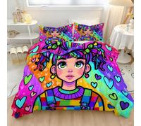 Ropa de Cama de 220 x 240 cm, Suaves Microfibra Funda Nórdica con Dibujo Animado Arcoíris Chica Corazones Estampada - Juego de Funda nórdica de Vistoso para niños y niñas