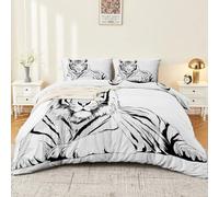 Ropa De Cama De 220 x 260 cm, Funda NóRdica con Funda De Almohada DiseñO De Minimalista Vida Salvaje Tigre Blanco - Funda NóRdica con Funda De Almohada para NiñO Y NiñA Blanco