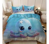 Ropa de Cama de 220x200cm - Pulpo Lindo AzulJuego de Ropa de Cama para Todo el año 3 Piezas - Funda nórdica con 2 Fundas de Almohada de 50x75cm - Animales para Niños