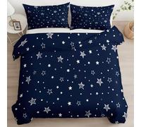 Ropa de cama de 240 x 220 cm, diseño minimalista, diseño de estrellas, 3 piezas, microfibra, color negro, ropa de cama reversible - suave no necesita planchado ni arrugas, funda nórdica con cremallera