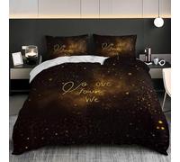 Ropa de Cama de 240x220 cm Cama 150cm, Tema De Amor RomáNtico Funda Nórdica Microfibra Suave y Confortable Hipoalergénico, Negro 3 Piezas 2 Fundas de Almohada para Niños y Niñas