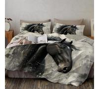 Ropa De Cama De Caballo Negro En Acuarela 200x200cm, Juego De Ropa Funda De Edredón De Animal Vintage, Juego De Funda Nórdica De Microfibra con Cremallera, Gris