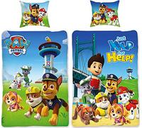Ropa de cama de la Patrulla Canina Team Azul 135 cm x 200 cm + 80 cm x 80 cm 100% algodón RenforcéLino Calidad Chase Marshall Rocky Zuma Rubble Skye Ryder Ropa de cama reversible tamaño alemán con
