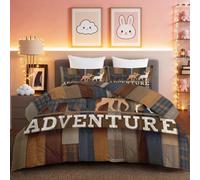Ropa de Cama de Lujo para Dormitorio: Edredón Plumón 4 Estaciones 200 x 200 cm Multicolor con 2 Fundas, Relleno Nórdico Mullido Vintage Rayas Letra Ciervo