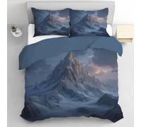 Ropa De Cama De Nubes Niebla Montañas Cubiertas De Nieve 135x200cm, Juego De Ropa Funda De Edredón De Paisaje Alpino, Juego De Funda Nórdica De Microfibra con Cremallera, Azul Grisáceo