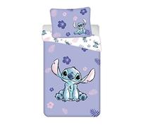 Ropa de Cama Disney Lilo y Stitch con Flores, Hojas, Morado, Hawaii, edredón 140x200 + Almohada 70x90 cm 100% algodón