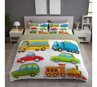 Ropa de Cama en Multicolor, Juego de Funda Nórdica Juego de Cama con Transporte, Microfibra, Coche Camión Tren, Cremallera, Cómodo, 200 280 X 240 cm, Fácil Cuidado, Confortable, Suave