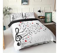 Ropa de Cama Funda Nórdica Cama 90/105/135/150 cm Blanco y Negro Arte Nota Musical Hombre Mujer Música Diseño Juego de Cama de Microfibra Fundas de Edredón (Blanco 3, Cama 150 cm 220x240 cm)