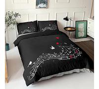 Ropa de Cama Funda Nórdica Cama 90/105/135/150 cm Blanco y Negro Arte Nota Musical Hombre Mujer Música Diseño Juego de Cama de Microfibra Fundas de Edredón (Negro 2, Cama 135 cm 200x230 cm)