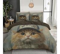 Ropa De Cama Gatito Gris 3 Piezas, Amarillo, 1 Funda Nórdica 135 X 200 Cm Y 1 Funda Almohada 50X75 Cm, Suave Y Cómodo Microfibra Poliéster Juegos De Cama, Pintura Al Óleo sobre Un Jarrón