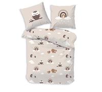 Ropa de Cama Infantil de 135 x 200 cm, 80 x 80 cm, Arco Iris, búho y Animales del Bosque, niños, 100% algodón (búho)