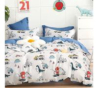 Ropa de cama infantil de 135 x 200 cm para niños y niñas, diseño de dinosaurios, ropa de cama con cremallera, algodón, 135 x 200 cm + 80 x 80 cm, 2 piezas