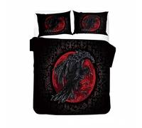 Ropa de cama infantil de 200 x 200 cm, diseño de cuervo vikingo, 3 piezas, 3D Odin y cuervo vikingo, ropa de cama de 200 x 200 cm, microfibra de lujo moderno con cremallera y 2 fundas de almohada de