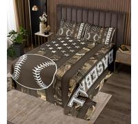 Ropa de cama infantil de béisbol para niños y niños, pelota deportiva para niños, juego de sala de juegos, juego de cubierta, decoración de dormitorio, decoración rústica, casa de campo, marrón