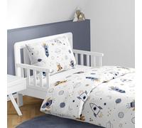 Ropa de cama infantil, diseño de espacio y cohetes, ropa de cama para bebés, funda nórdica de 100 x 135 cm y funda de almohada de 40 x 60 cm, algodón con certificado Öko-Tex (espacio)