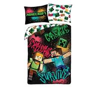 Ropa de cama infantil reversible con certificado Öko-Tex de 140 x 200 cm y funda de almohada de 70 x 90 cm Minecraft con Alex y Steve