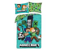 Ropa de cama infantil reversible con certificado Öko-Tex de 140 x 200 cm y funda de almohada de 70 x 90 cm Minecraft con Alex y Steve