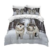 Ropa de Cama Juego de Funda nórdica 3D Animal Lobo Bosque Nevado Paisaje Juego de Cama Niños Chico Chica Funda de edredón Funda de Almohada (Estilo 4, 150x220 cm - Cama 90 cm)