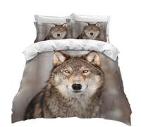 Ropa de Cama Juego de Funda nórdica 3D Animal Lobo Bosque Nevado Paisaje Juego de Cama Niños Chico Chica Funda de edredón Funda de Almohada (Estilo 1, 150x220 cm - Cama 90 cm)
