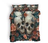 Ropa de Cama Juvenil 150x220 cm Pareja De Esqueletos Ropa de Cama Infantil Cubierta Ligera en Microfibra Transpirable, Estampado Doble Cara, Cremallera Invisible