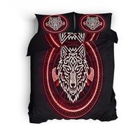 Ropa de Cama Juvenil 150x220 cm Tótem del Lobo Rojo Ropa de Cama Infantil Cubierta Ligera en Microfibra Transpirable, Estampado Doble Cara, Cremallera Invisible