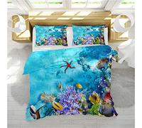 Ropa de Cama Juvenil 90 Juego de Funda nórdica Niña Creativo 3D Oceano Mundo Delfín Ballena Tortuga Medusa Coral Juego de Cama Funda nórdica 180 x 220