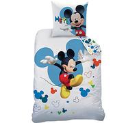 Ropa de cama Mickey Mouse Jump 135x200 + 80x80 cm, 100% algodón, linon reforzado, calidad Disney Wunderhaus, clubhaus, ropa de cama infantil, tamaño alemán, cremallera