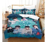 Ropa De Cama para Niños con Diseño De BTS Bulletproof Boy Estampadas Edredón, Juego De Cama 3D Romántico, Funda Nórdica De Microfibra con Cremallera Single(140x200cm)