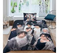 Ropa De Cama para Niños con Diseño De Stray Kids Estampadas Edredón, Juego De Cama 3D Romántico, Funda Nórdica De Microfibra con Cremallera Single(135x200cm)