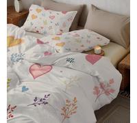 Ropa de Cama Premium de 150x200cm, 100% Microfibra Transpirable con Cremallera, Natural y refrescante Corazón de Flores Silvestres, 2 Piezas, Funda nórdica de y 1 Fundas de Almohada de 50 x 75 cm