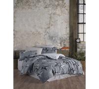 Ropa De Cama Reversible Gris Con Estrellas 135 X 200 Cm 80 X 80 Cm