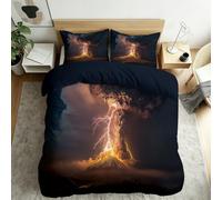 Ropa de Cama Tormenta Eléctrica sobre Volcán 180x220 cm, 3 Piezas Funda Nórdica con 2 Fundas de Almohada 50x75 cm, Poder Naturaleza para Adolescentes Hombre