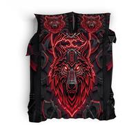 Ropa de Cama Verano 200x200cm Tótem del Rey Lobo Rojo Ropa de Cama Invierno Tela de Microfibra con Cremallera Oculta, Doble Estampado, Uso en Invierno y Verano
