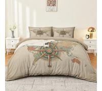 Ropa de cama vintage marítima 180 x 200 cm, pergamino brújula, juego de funda de edredón y 2 fundas de almohada de 80 x 80 cm con cremallera