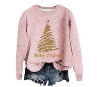 Ropa de casa,jersei Navidad,Women's Christmas Tree Knitted Print Sweater Spring and Autumn One Word Shoulder Exposed Shoulder Hood Sweater Mujer Elegantes (Pink, S)