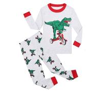 Ropa de casa para niños, Pijamas de Manga Larga con Estampado de Dinosaurio Verde de Animados para niños, Pijamas cálidos de otoño e Invierno Vestidos Invierno Mujer Real Hombre Talla S