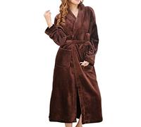 Ropa De Descanso Para Mujer, Bata De Franela Lisa, Bata De Baño De Invierno, Ropa De Dormir De Manga Larga, Camisón Femenino De Lana Coral,Café,METRO
