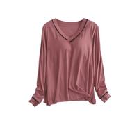 Ropa de dormir con brasier integrado, camisones de manga larga para mujer, ropa de dormir modal del Reino Unido, cuello en V, capa base elástica, ligera, ajuste holgado, hombros rectos, esbozado